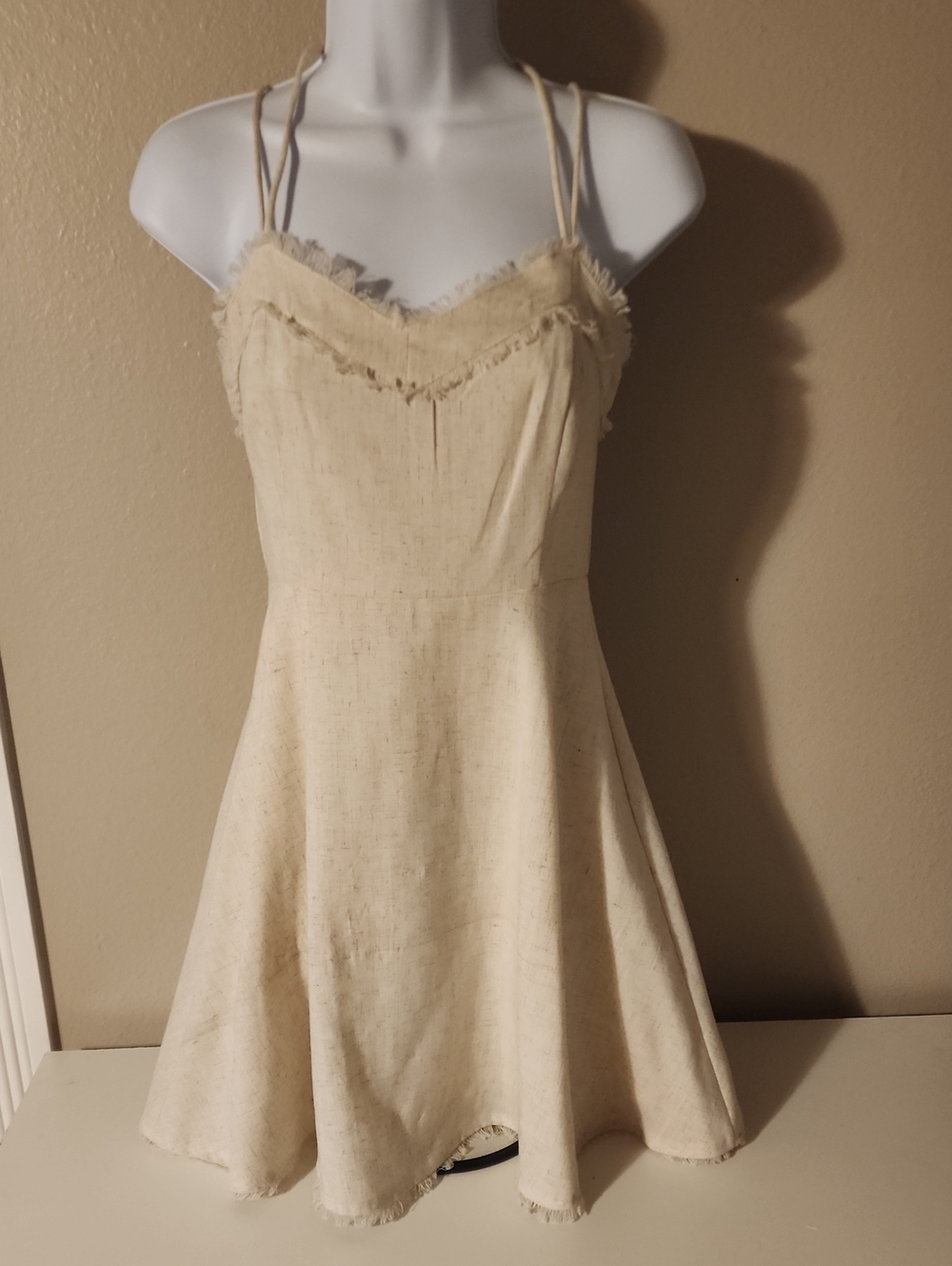 essue Cream Spaghetti-Strap Mini Dress